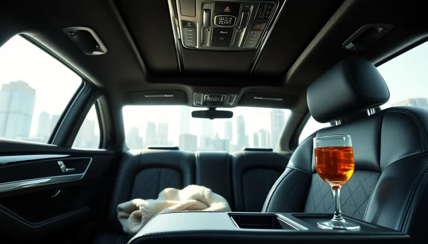 Experience chauffeur hire london with a luxurious interior showcasing plush seating and city views.